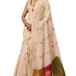 SGF11 Women's Soft Cotton Linen Silk Saree With Unstitched Blouse Piece