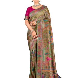 Glory Sarees Women’s Luxurious Dola Pure Silk Original Saree Position Print Work Madhubani Inspired Motifs Banarasi Kanjivaram Style Saree With Blouse Piece (Elegant101_Parent)