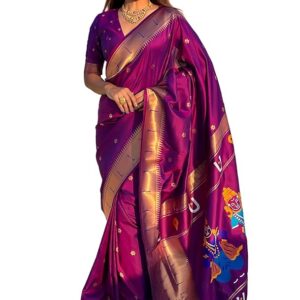 SWORNOF Womens Kanjivaram Banarasi Silk Saree Patola saree with Unstitched blouse piece